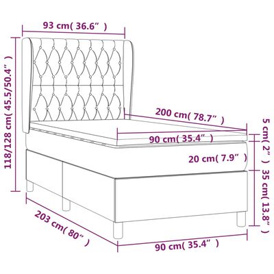 vidaXL Box spring postelja z vzmetnico svetlo siva 90x200 cm žamet