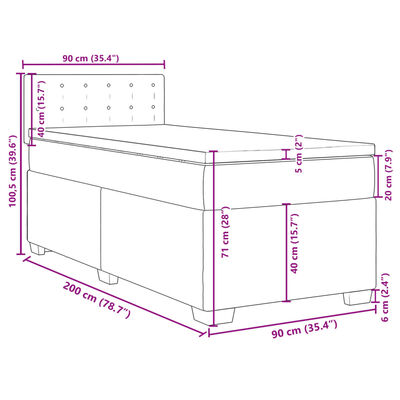 vidaXL Box spring postelja z vzmetnico svetlo siva 90x200 cm žamet