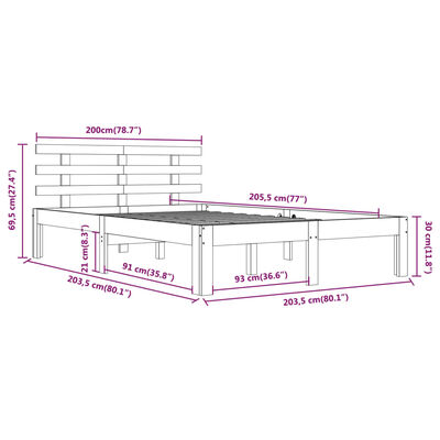 vidaXL Posteljni okvir bel iz trdnega lesa 200x200 cm