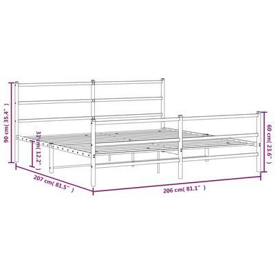 vidaXL Kovinski posteljni okvir z vzglavjem in vznožjem črn 200x200 cm