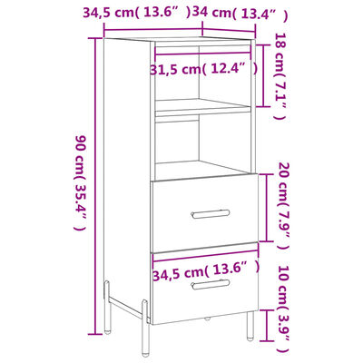 vidaXL Komoda rjavi hrast 34,5x34x90 cm inženirski les