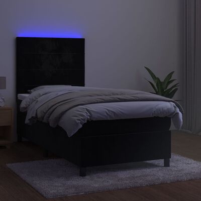 vidaXL Box spring postelja z vzmetnico LED črna 90x190 cm žamet