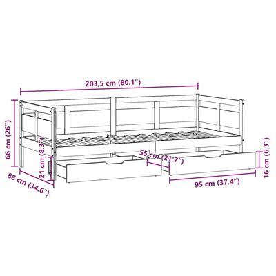 vidaXL Dnevna postelja s predali 80x200cm trdna borovina