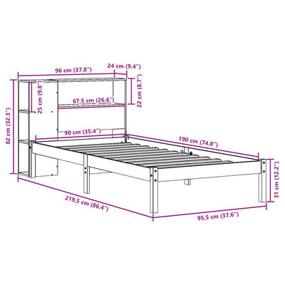 vidaXL Knjižna postelja brez vzmetnice 90x190 cm trdna borovina