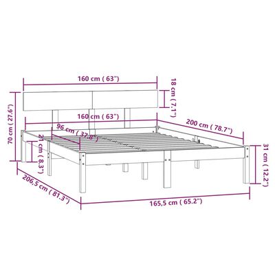 vidaXL Posteljni okvir siv iz trdne borovine 160x200 cm