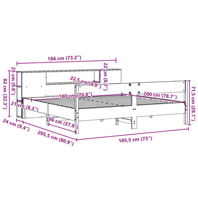 vidaXL Knjižna postelja brez vzmetnice bela 180x200 cm trdna borovina