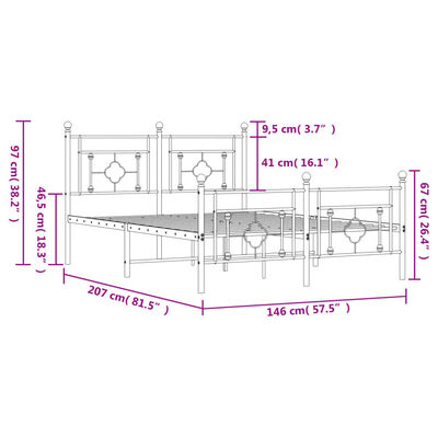 vidaXL Kovinski posteljni okvir z vzglavjem in vznožjem bel 140x200 cm