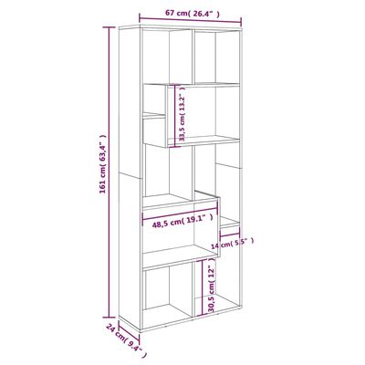 vidaXL Knjižna omara siva sonoma 67x24x161 cm konstruiran les