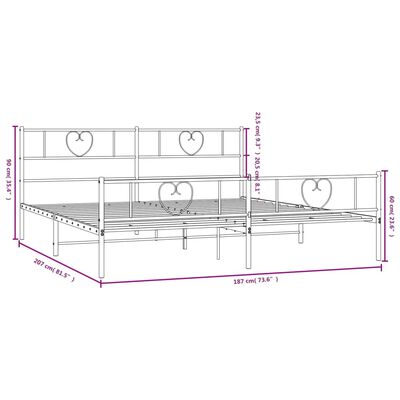 vidaXL Kovinski posteljni okvir brez vzmetnice s podnožjem 180x200 cm