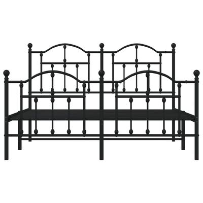 vidaXL Kovinski posteljni okvir z vzglavjem in vznožjem črn 135x190 cm