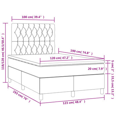 vidaXL Box spring postelja z vzmetnico LED črna 120x190 cm blago