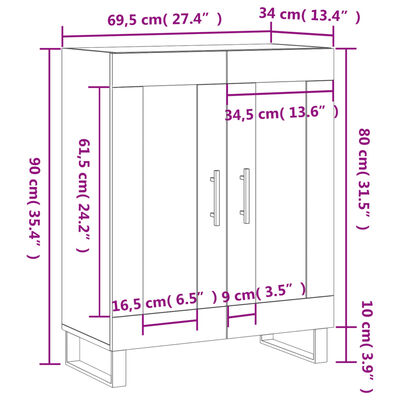 vidaXL Komoda siva sonoma 69,5x34x90 cm inženirski les