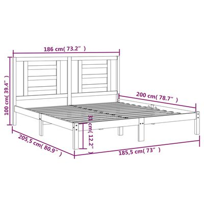 vidaXL Posteljni okvir črn iz trdnega lesa 180x200 cm