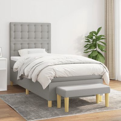 vidaXL Box spring postelja z vzmetnico svetlo siva 90x190 cm blago