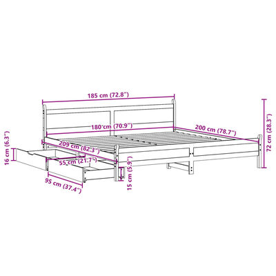 vidaXL Posteljni okvir brez vzmetnice bel 180x200 cm trdna borovina