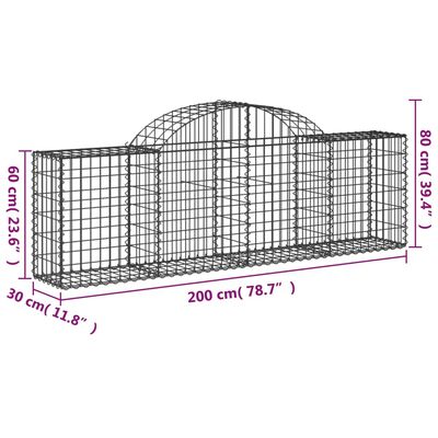 vidaXL Obokana gabionska košara 25kosa 200x30x60/80cm pocinkano železo