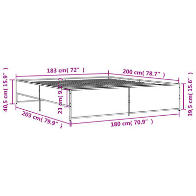 vidaXL Posteljni okvir sonoma hrast 180x200 cm inž. les in kovina