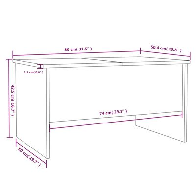 vidaXL Klubska mizica rjavi hrast 80x50x42,5 cm konstruiran les