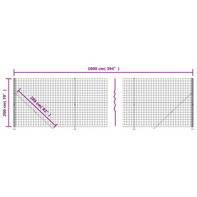 vidaXL Mrežna ograja s prirobnico zelena 2x10 m