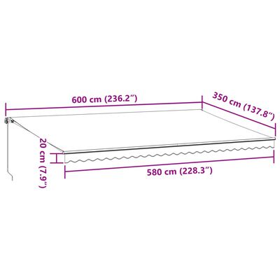 vidaXL Ročno zložljiva tenda rjava 600x350 cm