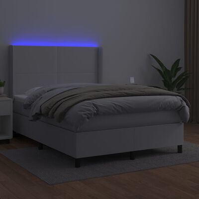 vidaXL Box spring postelja z vzmetnico LED bela 140x200cm umetno usnje