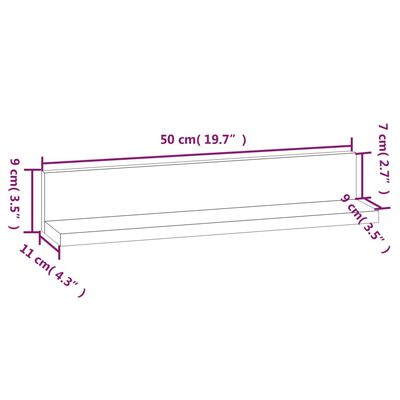 vidaXL Stenske police 2 kosa črna 50x11x9 cm trdna borovina