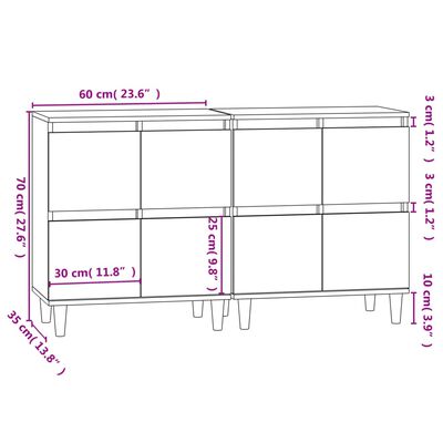 vidaXL Komoda 2 kosa dimljeni hrast 60x35x70 cm inženirski les