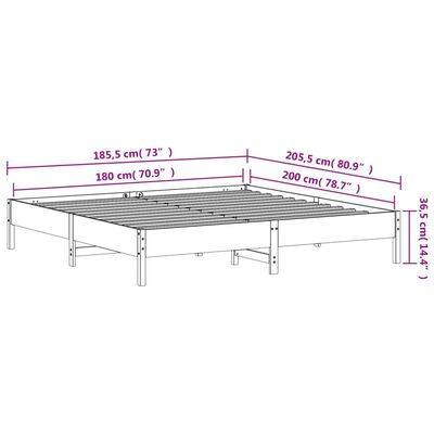 vidaXL Posteljni okvir brez vzmetnice vošč. rjav 180x200 cm borovina