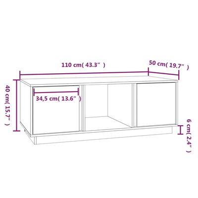 vidaXL Klubska mizica bela 110×50×40 trdna borovina