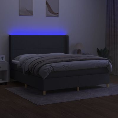 vidaXL Box spring postelja z vzmetnico LED temno siva 180x200 cm blago