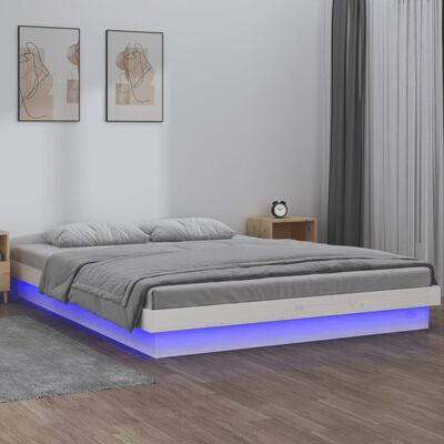 vidaXL LED posteljni okvir bel 135x190 cm trden les