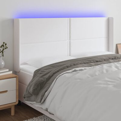 vidaXL LED posteljno vzglavje belo 183x16x118/128 cm umetno usnje