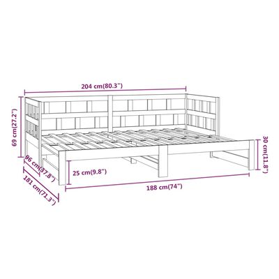 vidaXL Izvlečna dnevna postelja siva trdna borovina 2x(90x200) cm