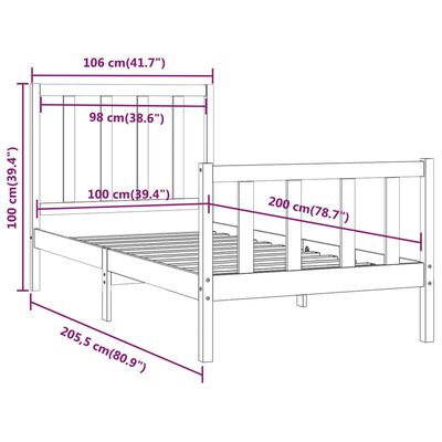 vidaXL Posteljni okvir bel iz trdnega lesa 100x200 cm