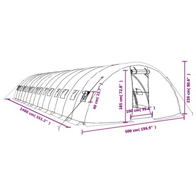 vidaXL Rastlinjak z jeklenim ogrodjem zelen 70 m² 14x5x2,3 m