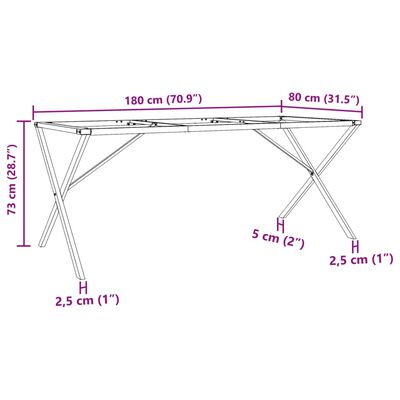 vidaXL Noge za jedilno mizo X-okvir 180x80x73 cm lito železo