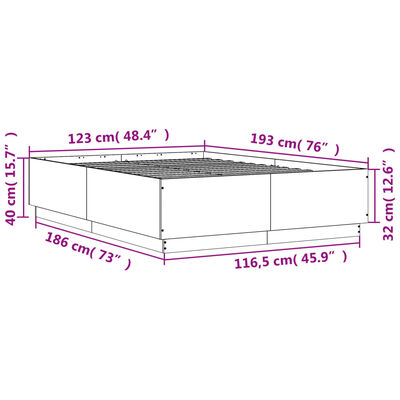 vidaXL Posteljni okvir z LED lučkami sonoma hrast 120x190 cm inž. les