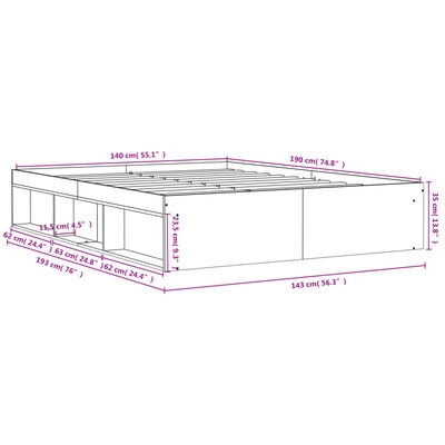 vidaXL Posteljni okvir sonoma hrast 140x190 cm