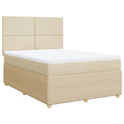 vidaXL Box spring postelja z vzmetnico krem 140x190 cm blago