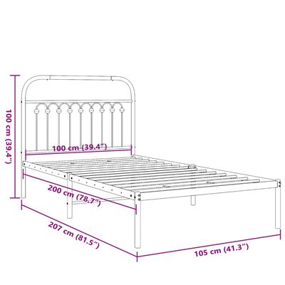 vidaXL Kovinski posteljni okvir z vzglavjem črn 100x200 cm