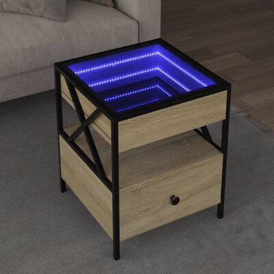 vidaXL Klubska mizica z neskončnimi LED sonoma hrast 40x40x51 cm