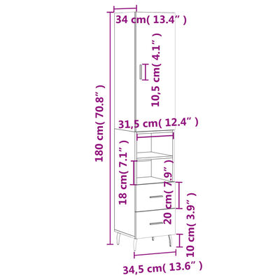 vidaXL Visoka omara dimljeni hrast 34,5x34x180 cm inženirski les