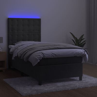 vidaXL Box spring postelja z vzmetnico LED temno siva 90x200 cm žamet