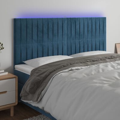 vidaXL LED posteljno vzglavje temno modro 160x5x118/128 cm žamet