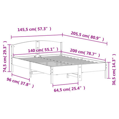 vidaXL Posteljni okvir brez vzmetnice bel 140x200 cm trdna borovina