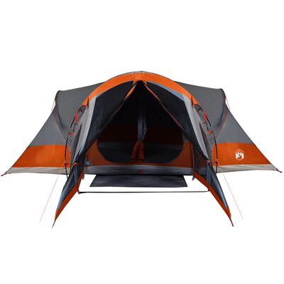 vidaXL Družinski šotor tipi za 8 oseb siv in oranžen vodoodporen