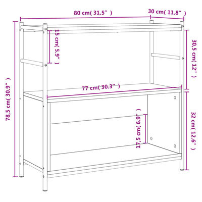 vidaXL Knjižna polica rjavi hrast 80x30x78,5 cm inž. les in železo