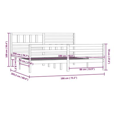 vidaXL Posteljni okvir bel 180x200 cm trden les