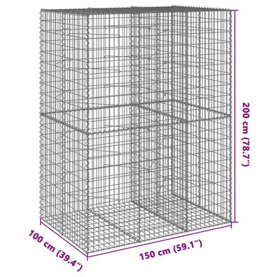 vidaXL Gabionska košara s pokrovom 150x100x200 cm pocinkano železo