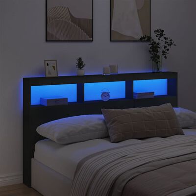 vidaXL Omarica za vzglavje postelje LED črna 180x17x102 cm